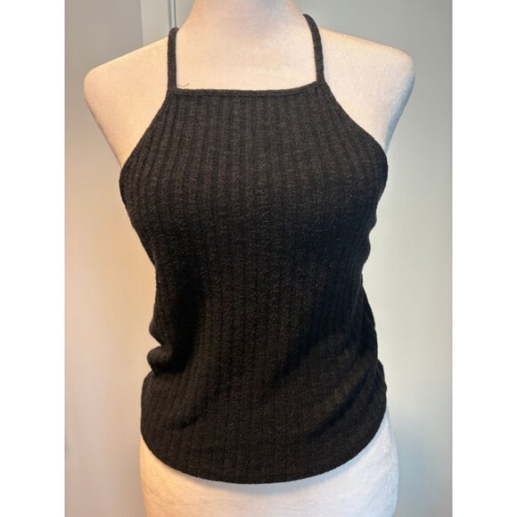 Abercrombie & Fitch Black Ribbed High-Neck Halter Tank Top - Size M - Picture 1 of 5